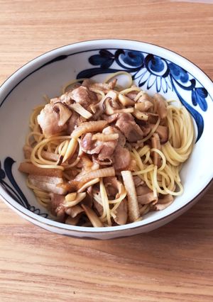 豚バラとエリンギと山芋の和風パスタ-レシピのメイン写真