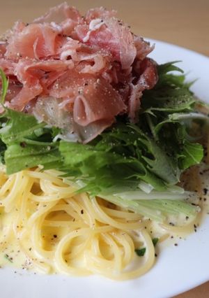 簡単!生ハムと水菜のクリームパスタ-レシピのメイン写真