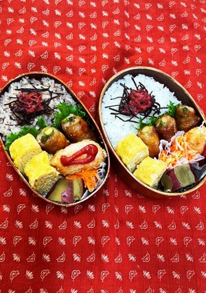 アスパラ肉巻きとえびそぼろ卵焼き弁当-レシピのメイン写真