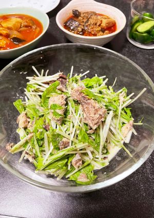 簡単デリ風！サバ缶と水菜のサラダ-レシピのメイン写真