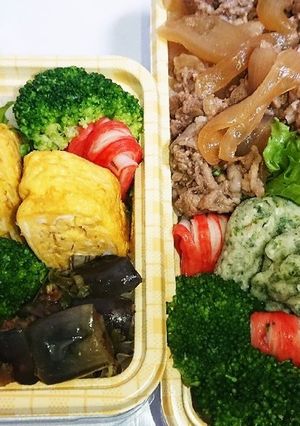 【夫婦弁当102】牛丼と茄子おかかポン酢-レシピのメイン写真