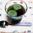 スピーディー抹茶白玉あんみつ。