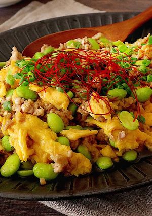 枝豆とひき肉の卵炒め　（枝豆の蒸し茹で）-レシピのメイン写真