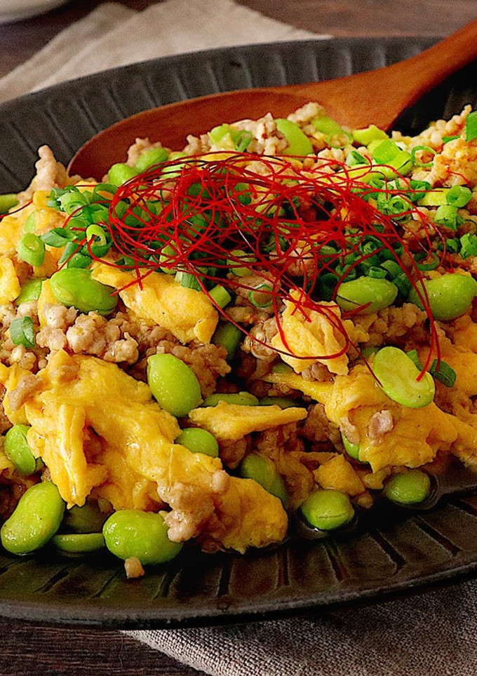 枝豆とひき肉の卵炒め　（枝豆の蒸し茹で）-レシピのメイン写真