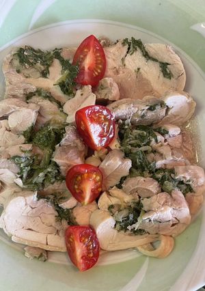 #火を使わないレンチン5分鶏肉の香味蒸し-レシピのメイン写真