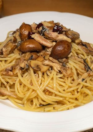 焼き秋刀魚とマッシュルームの絶品パスタ-レシピのメイン写真