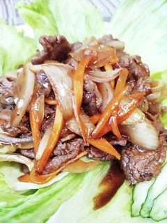超簡単!牛肉のオイスター炒めレタス包み!-レシピのメイン写真