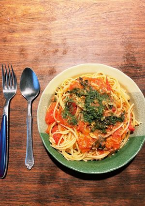ツナトマ大葉の和風ガーリックパスタ-レシピのメイン写真