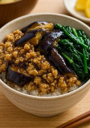 鶏ひき肉となす・ほうれん草の和風そぼろ丼-レシピのメイン写真