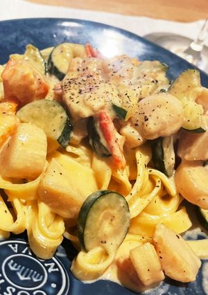 ホタテとズッキーニのクリームパスタ-レシピのメイン写真