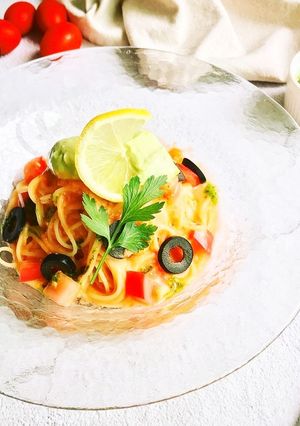 トマトの冷製パスタ アボカドクリーム添え-レシピのメイン写真