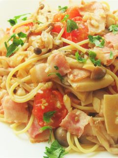 ベーコンときのこの白だしガーリックパスタ-レシピのメイン写真