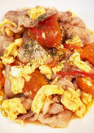 トマト豚バラ卵のさっぱり炒め-レシピのメイン写真