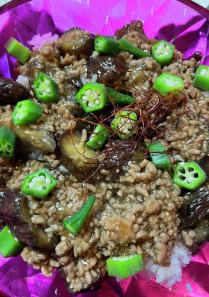 茄子と豚ひき肉の甘辛丼！！-レシピのメイン写真