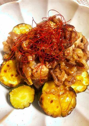 ズッキーニと豚バラの甘辛炒め。簡単！-レシピのメイン写真