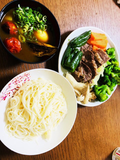 カレー素麺と蒸し野菜-レシピのメイン写真