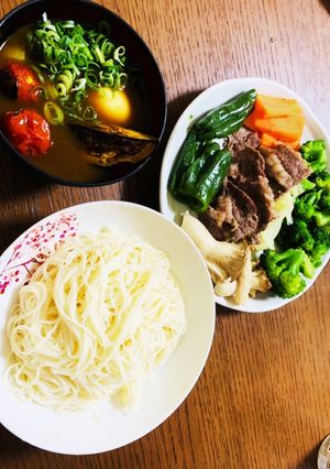 カレー素麺と蒸し野菜-レシピのメイン写真