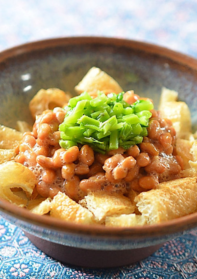 モロヘイヤの茎とお揚げの納豆和え♪-レシピのメイン写真