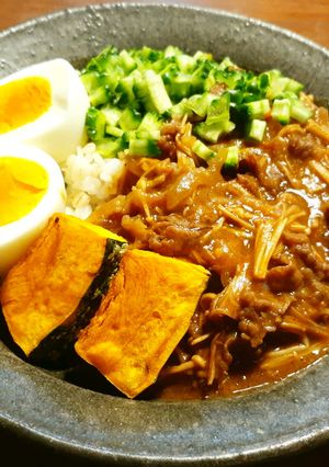 干しえのき茸のカレー　生ゴーヤ・発酵玉葱-レシピのメイン写真
