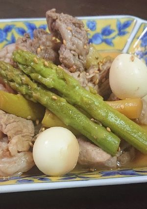 豚肉とアスパラとうずらの炒め煮-レシピのメイン写真