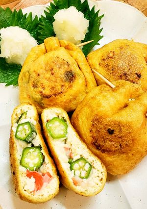 オクラと豆腐のふわふわ巾着焼き-レシピのメイン写真
