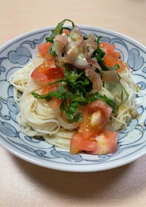♡食欲‿激増進♡ガーリック風味トマト素麺-レシピのメイン写真