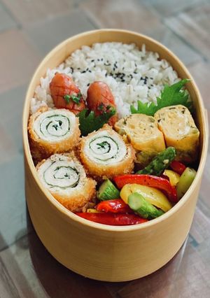 わっぱ弁当＊ササミしそ巻フライと焼き野菜-レシピのメイン写真