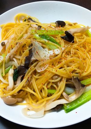 柚子七味で食べる!きのこの和風パスタ-レシピのメイン写真