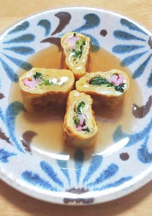 豆苗とカマボコのダシ巻き卵-レシピのメイン写真