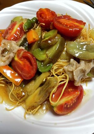 水ナスとトマトで皿うどん-レシピのメイン写真