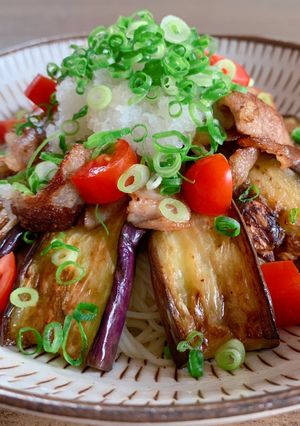 カリカリ豚とナスのおろしそうめん-レシピのメイン写真