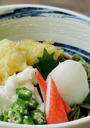 餅天入り＊叩きとろろおろしそば-レシピのメイン写真