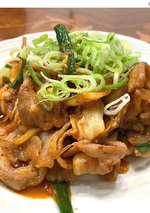 簡単！お手軽　豚キムチ　ネギのっけ盛り-レシピのメイン写真