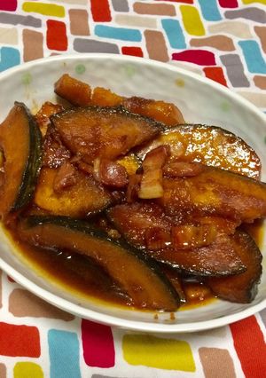 超簡単☆甘辛かぼちゃベーコン煮♪♪♪-レシピのメイン写真