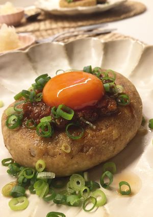 鯖缶豆腐ハンバーグ 麻辣卵黄ダレ-レシピのメイン写真