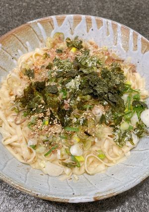 豆乳入り☆薬味たっぷり☆釜玉うどん-レシピのメイン写真
