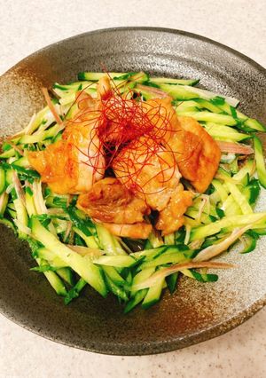 酢っぱりな野菜和えの上に♪鶏ポン酢炒め-レシピのメイン写真