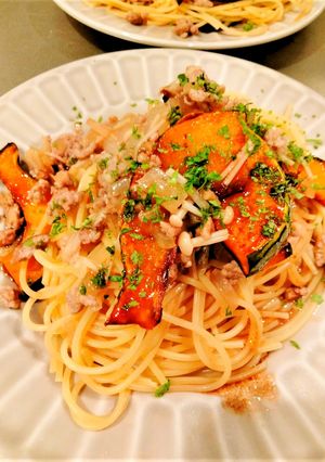 焼きカボチャと和風みーとソースのパスタ-レシピのメイン写真