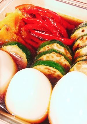 夏野菜と半熟卵の焼き浸し-レシピのメイン写真