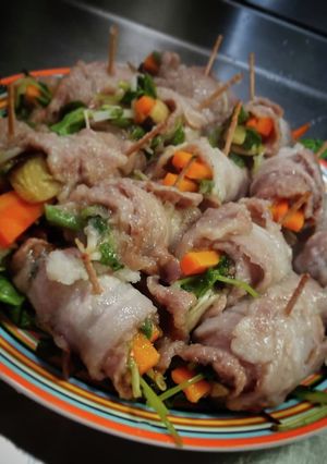 野菜と茸の豚バラ巻き❨(@≧↺≦@)❩ノ-レシピのメイン写真