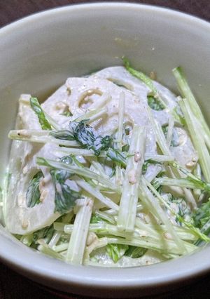 水菜と蓮根のマヨポンサラダ-レシピのメイン写真