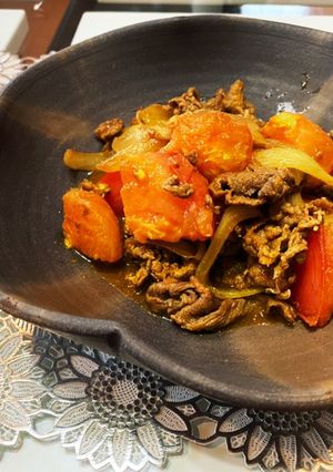 牛細切れとトマトのカレー炒め-レシピのメイン写真