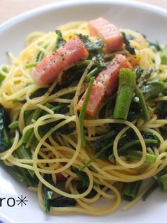 m空芯菜とベーコンのパスタ-レシピのメイン写真