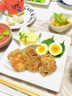 唐揚げメインの夕飯メニュー・ヘルシーご飯-レシピのメイン写真