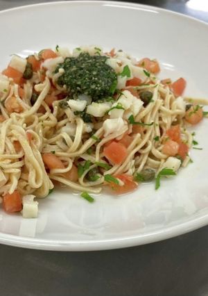 酒蒸帆立貝柱タルタル仕立大葉風味冷パスタ-レシピのメイン写真
