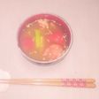 グリーンアスパラとザク切りトマトの味噌汁