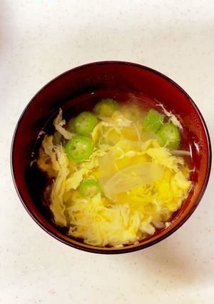 オクラ 玉ねぎ かきたま味噌汁^^-レシピのメイン写真