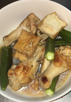 手羽元と厚揚げとオクラのポン酢煮込み-レシピのメイン写真