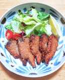 日清「ラク揚げパン粉」でカツオのフライ