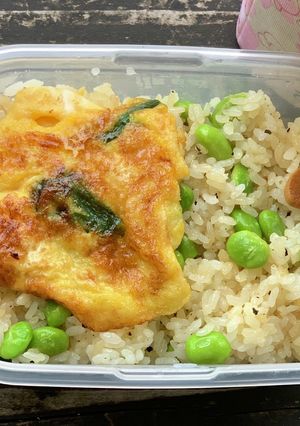 枝豆ガーリックバターライス&ニラ玉弁当-レシピのメイン写真